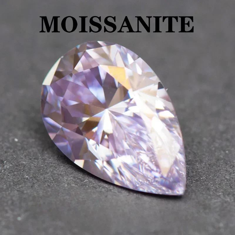 

Moissanite Stone Light Purple Color Pear Cut Charms Gemstone Advanced Shiny Jewelry Rings Earrings Making with Certificate