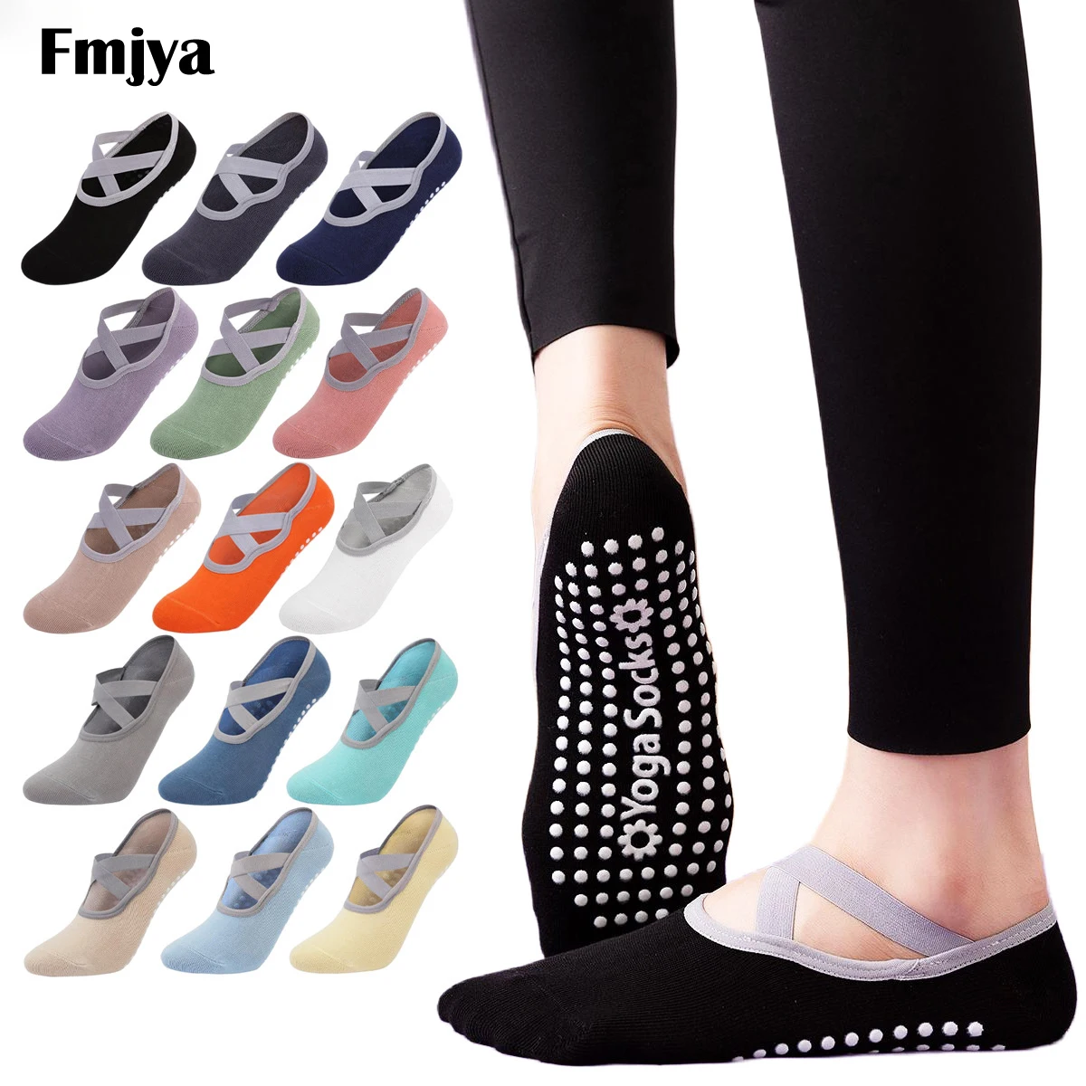 Women Bandage Yoga Socks Silicone Non Slip Grips Ladies Ballet Dance Pilates Cotton Sport Fitness Socks for Gym