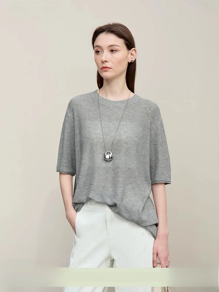

Spring New plus Size Women's round Ne Knitted Sweater Casual Sle Polyester Wool Blend Comfortable Loose Fit mid Sve