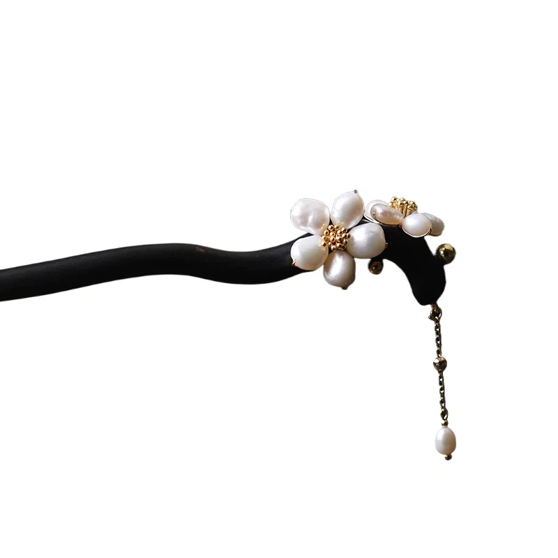 

Natural pearl ebony hairpin Chinese classical disc hairpin Hanfu hairpin