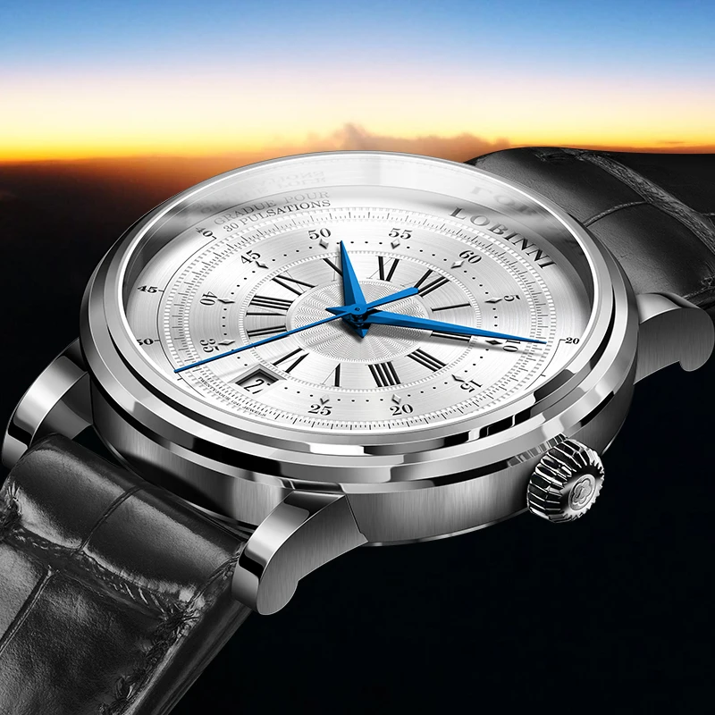 LOBINNI montre classique pour hommes avec bracelet en cuir ST1612 mouvement Date 50 m étanche 40,5 mm montres automatiques
