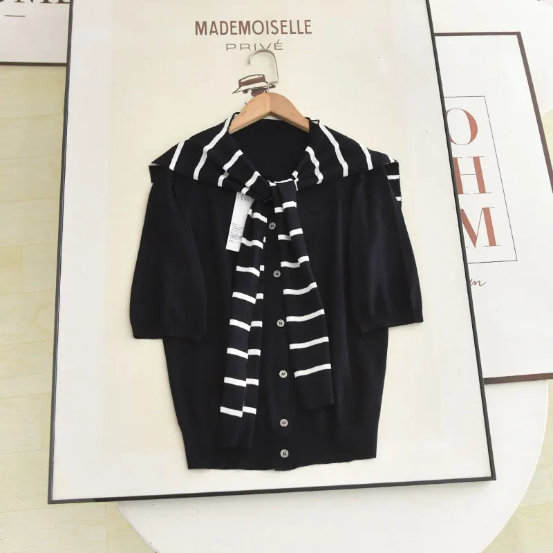 

Detachable awl Collar ort Sve Striped Knitted Two-Piece Set Women's Faion Autumn 2025 Early Fall Korean Sle