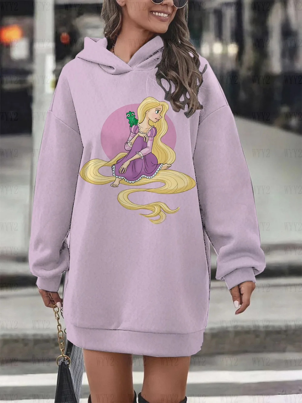 Nuevo Otoño e Invierno mujer Disney Rapunzel estampado vestido de fiesta de manga larga suéter vestido Casual Retro Sudadera con capucha