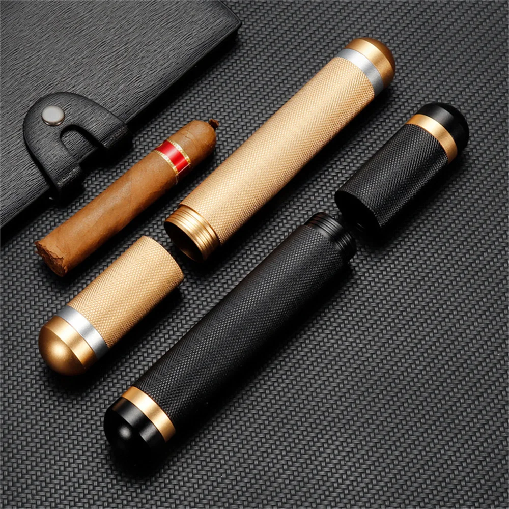 1pc Portable Aluminum Alloy Cigar Tube Metal Storage Aluminum Cigar Tube Moisture-proof Anti-fall Sealed Cigar Tube