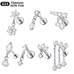 1PC Titanium 16G Crown Pendant CZ Labret Stud Lip Rings Zircon Paved Cartilage Tragus PIERC Earrings Helix Piercings Jewelry