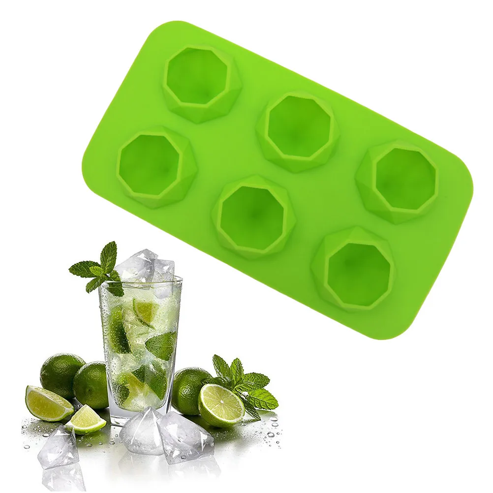 Diamond Shape Silicone Ice Cube Mold 6-Cavity for Whiskey, Iced Coffee, Chocolate, Jelly & Candy Making
