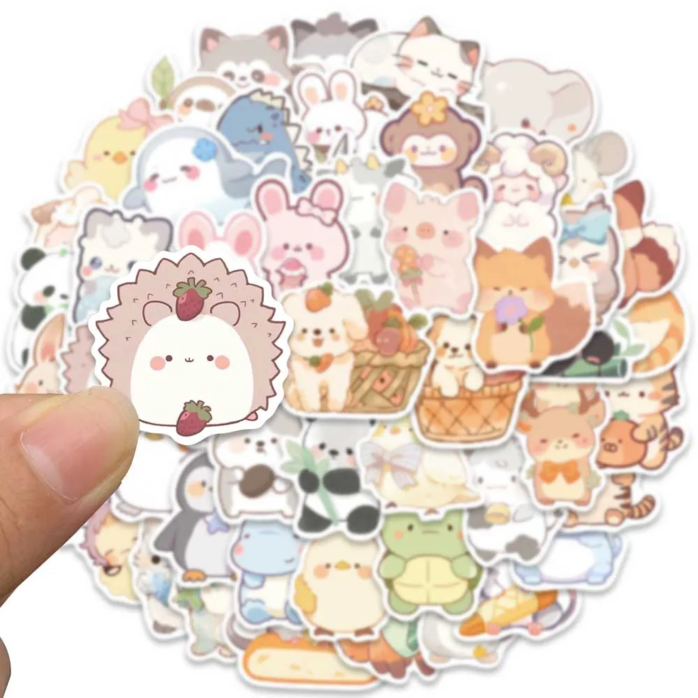 50pcs Vinyl Laptop Decals Cute Cartoon Animals Stickers For Luggage Guitar Phone Diary Skateboard Waterproof Graffiti