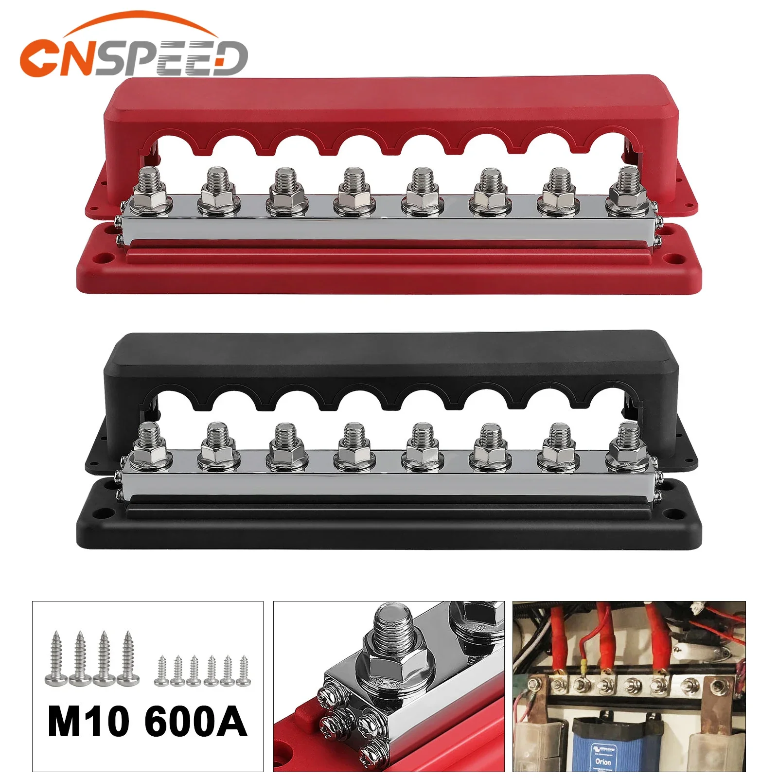 

M10 Car Terminal Block Negative Bus 24V 600A Terminal Block 3/8" Power Distribution Block M10 Termianl Bus for Automotive Boat
