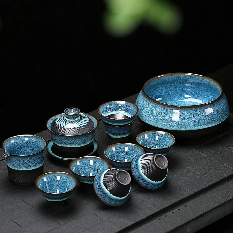 

Whole Set Chinese Ceramic Kung Fu tea set Semi-automatic Creative stone grinding kungfu tea maker Office Home Oolong Tea set