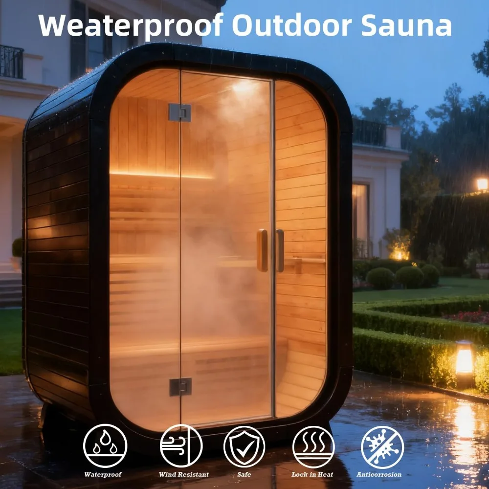 Outdoor Barrel Sauna for 2-4 Person, Canadian Wood Spa with 4.5KW Stove, Spruce