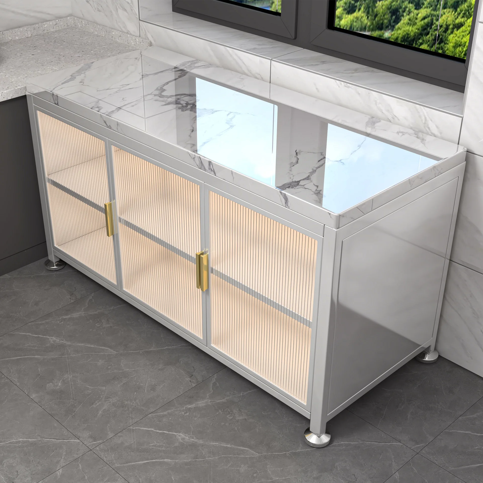 DSA rock slab kitchen rack floor-to-ceiling multi-layer console integrated cabinet against the wall multi-functional  storage