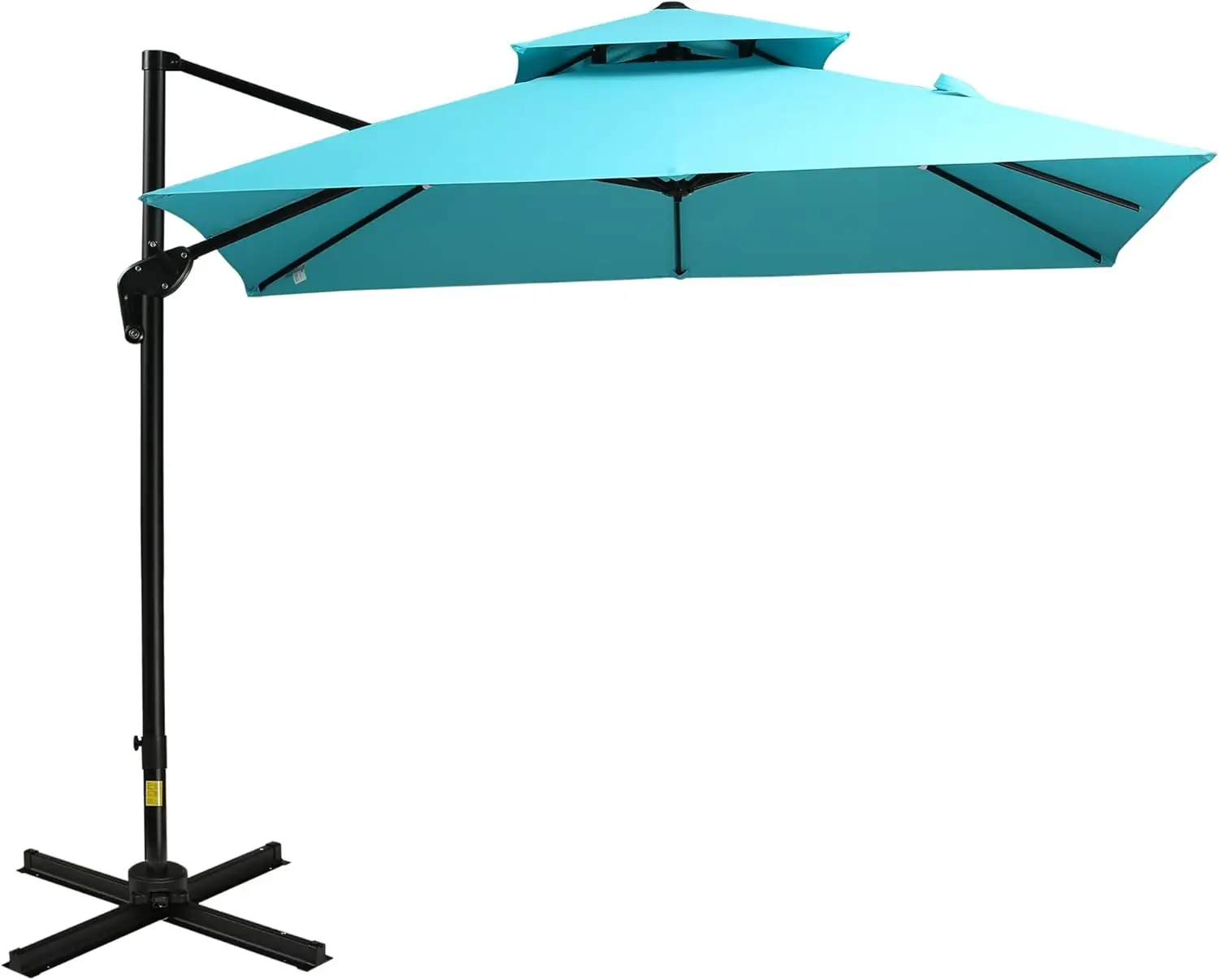 

10ft Offset Patio Umbrella with Base, Double Top Hanging Aluminum Cantilever Umbrella w/ 360-degree Rotation, Easy Tilt, 8 Ribs