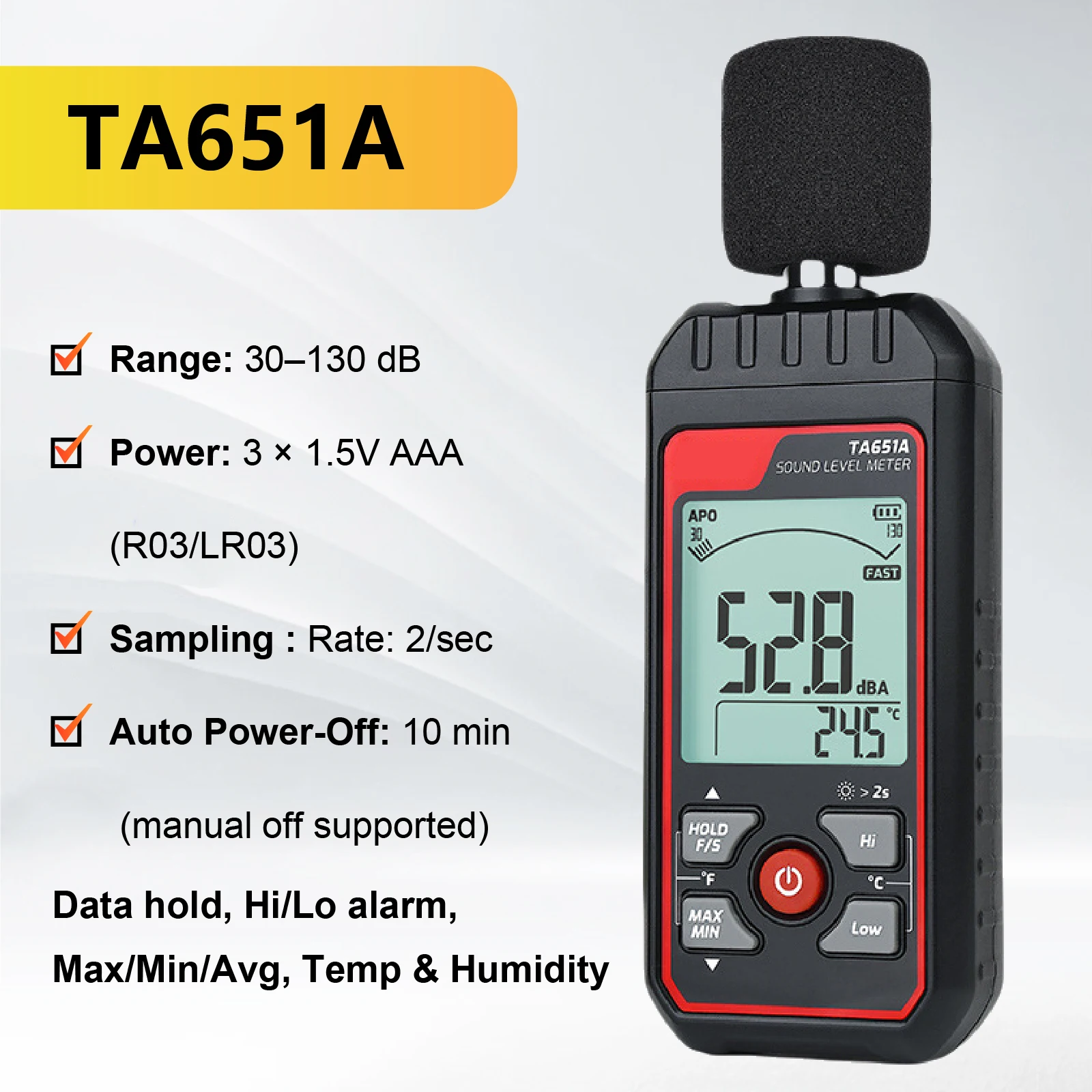 USB Rechargeable LED Display Handheld Device for Monitoring Use Portable Digital Sound Level Meter 30-130dB Noise Meter