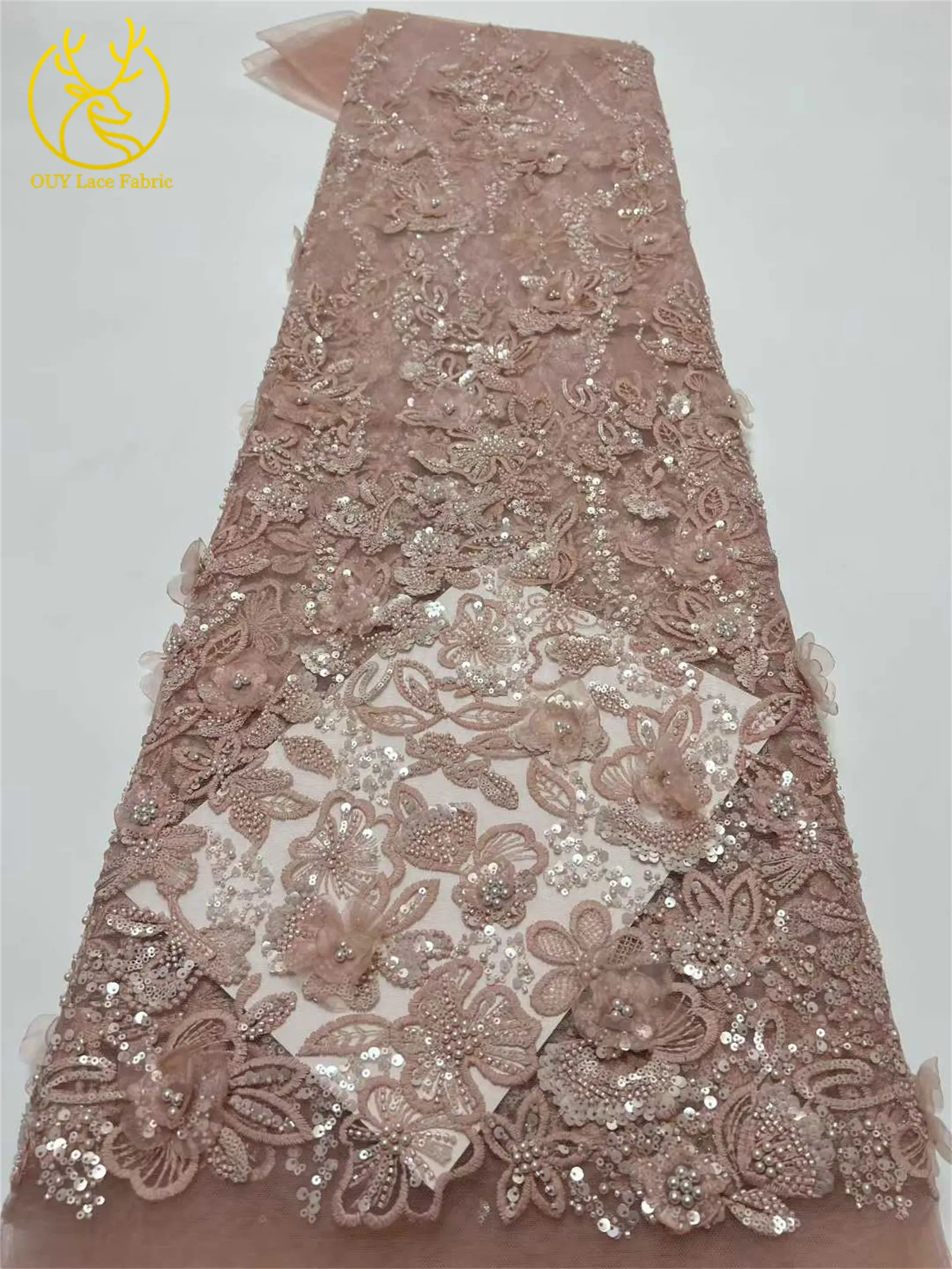 Luxuriöser afrikanischer Spitzenstoff mit Pailletten und Perlen, 2026, Premium-Qualität, grüner französisch-nigerischer bestickter Spitzenstoff, Partykleid, 5 Yards – Detail 13