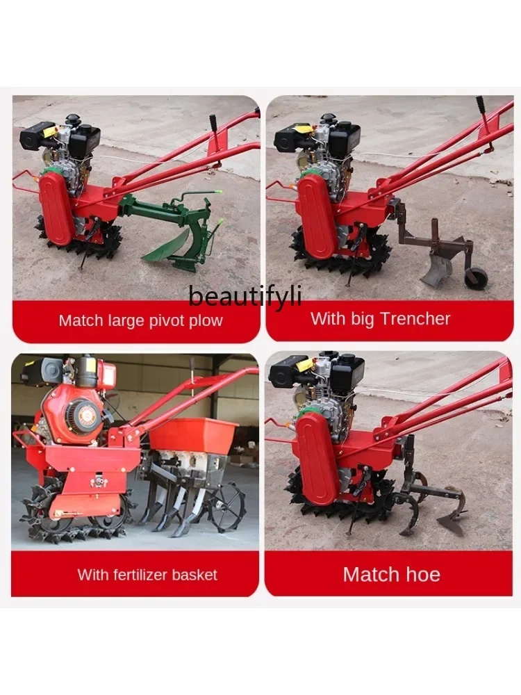 Track Micro-Tiller Chain Track Micro-Tiller Single Wheel Soil Preparation Machine Gas Dead Donkey Hard Land Furrowing Machine