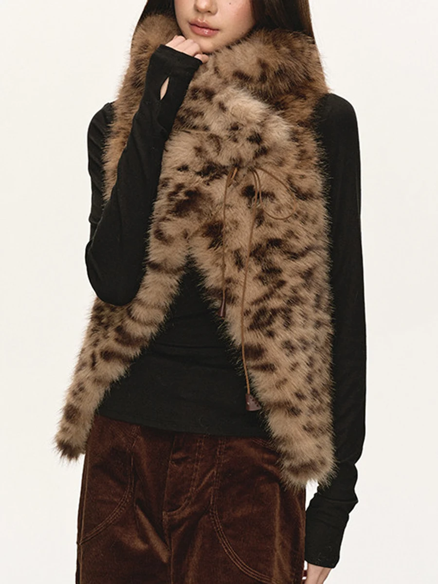 LIMO Vintage Leopard Faux Fur Vest Women Sleeveless Warm Gilet