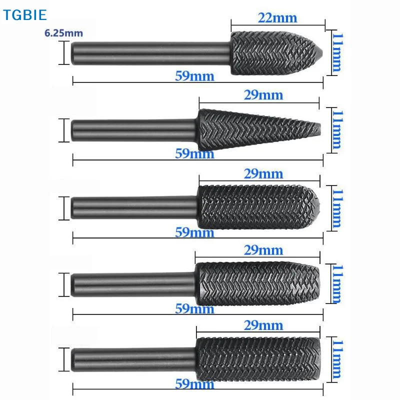 [TL]【TL】5pcs Premium Burr Set - High-Speed Cutting, Wood Carving, Rotary Rasp Drill Bit Files For Woodworking, Carpentry, Engrav