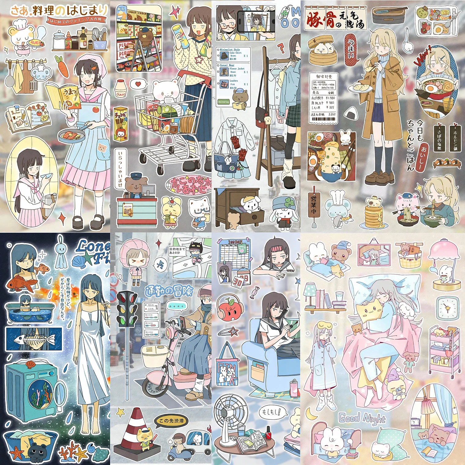 Girl Life Cute Cartoon Gilrl Dairly Collage Characters Guka Stickers DIY Decorative Handbook