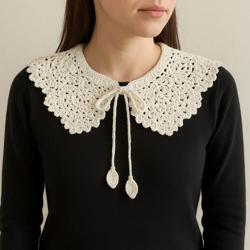 

Sweet Hollow Out Crochet Shawl Round Neck Detachable Knitted Scarves Clothes Decoration Scarf Accessories