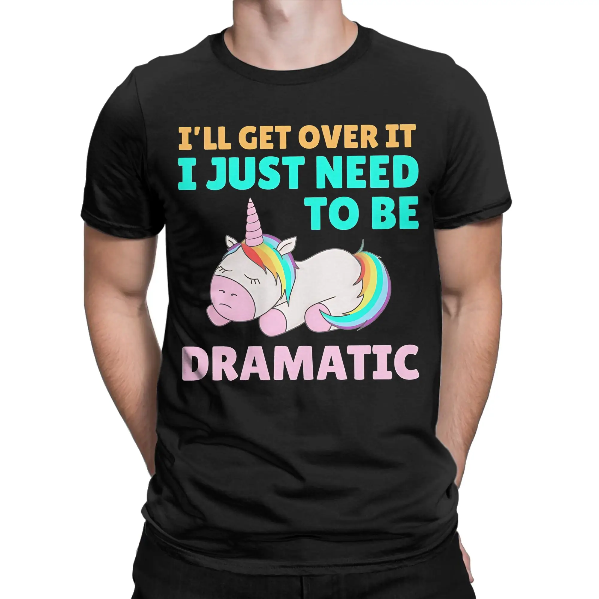 Lazy Unicorn I Just Need To Be Dramatic T Shirt Cotton Vintage T-Shirt Crewneck  Tee Shirt Short Sleeve Clothing Gift Idea