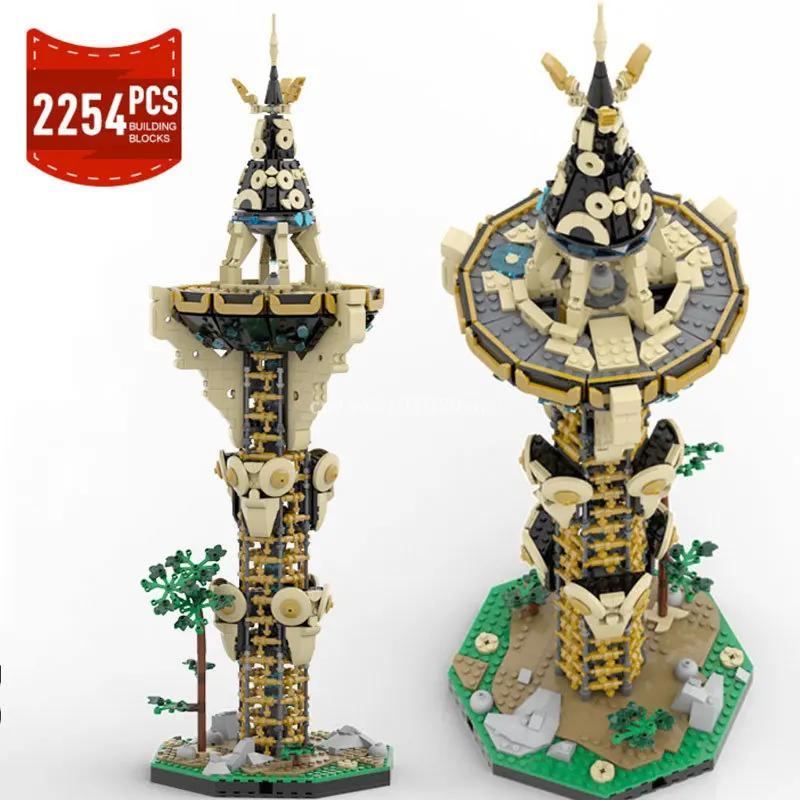 Moc Zeldaed Sheikah Tower House Model Building Blocks Set Game Architecture MOC-139323 129936 Assemble Bricks Toy Birthday Gifts