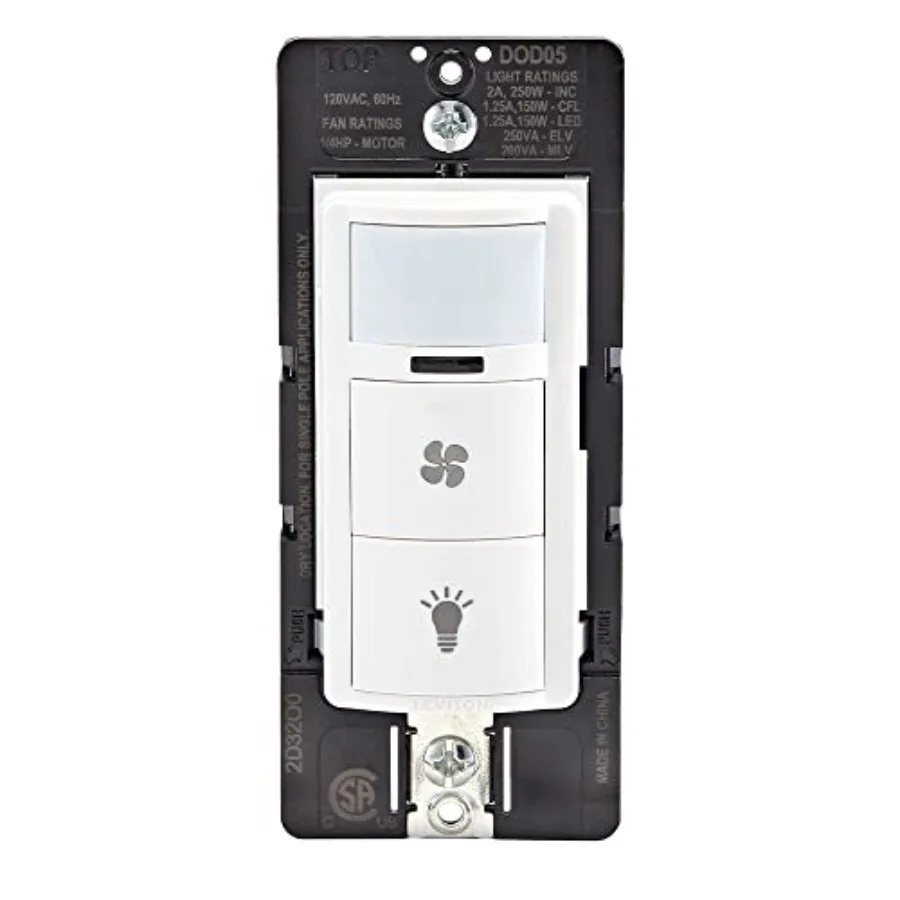 

Decora in-Wall Combination Occupancy Sensor with Fan Switch, Auto-On or Manual-On, 1/4 HP, Residential Grade, Single Pole, Whit