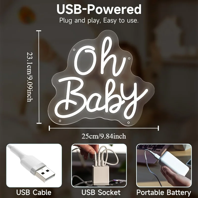 Oh Baby Neon Sign for Wall Decor,Led Signs, Baby Decoration Neon Lights for Party Family Wall Decor Cute Neon Signs Gift