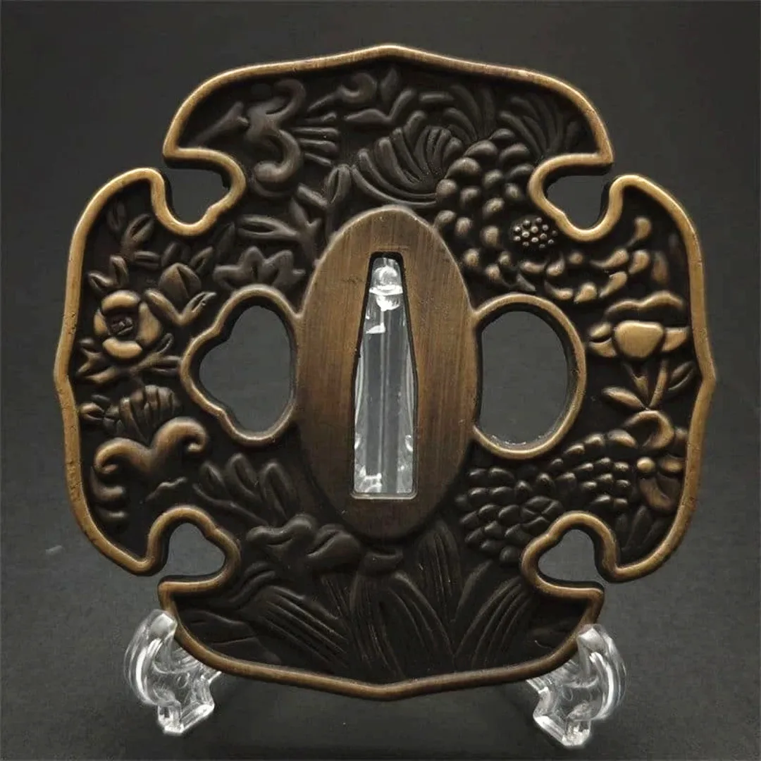 Alloy Tsuba Sword Guard Japanese Sword Fittings Modern Flower Design HandGuard