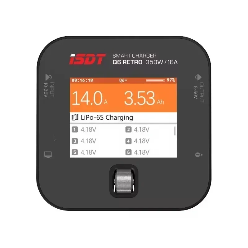 Caricabatteria Lipo DC retrò ISDT Q6 350W 16A Display IPS da 2,4 '' per scaricatore a carica rapida intelligente compatto LiPo/LiHv/LiIon 2-6S