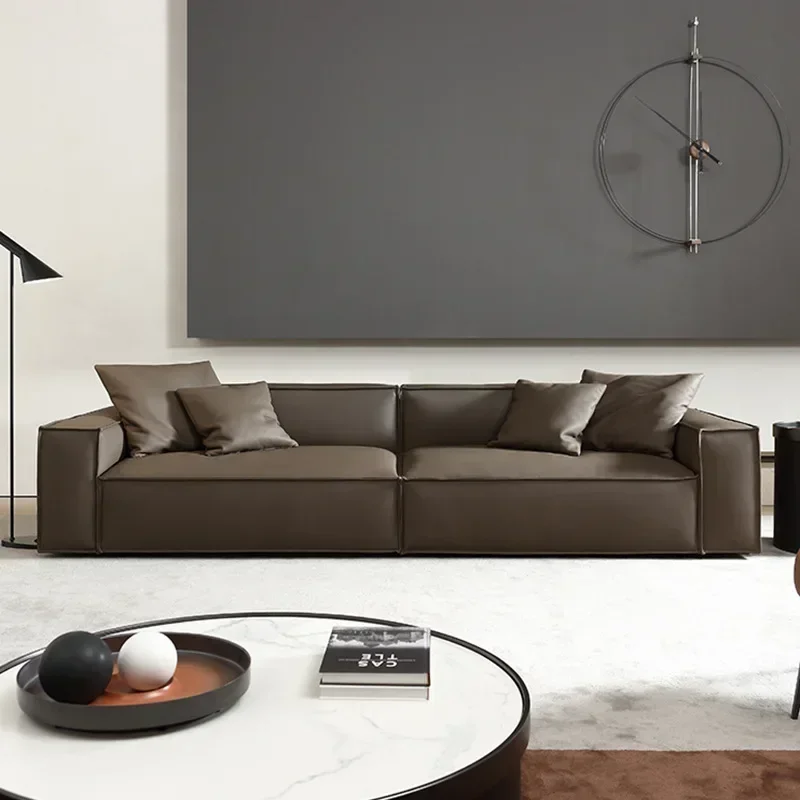 Sofa small apartment leather cream wind straight row simple leather fabric