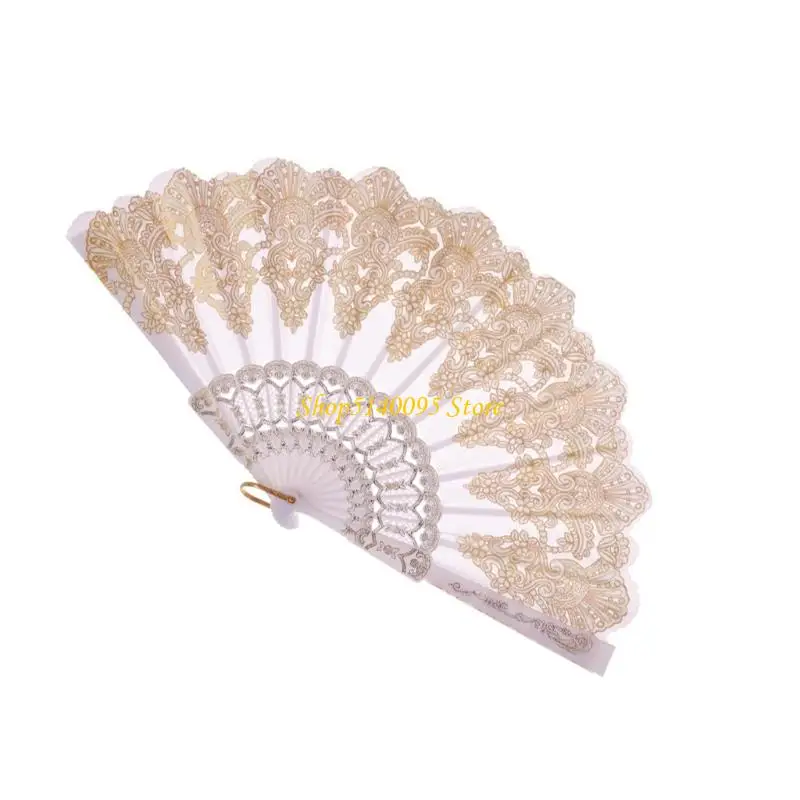 Dxae gouden bloemen vouwen handventilator vrouwen opvouwbare handheld fan voor bruiloftskerk dansende feest huisdecoraties