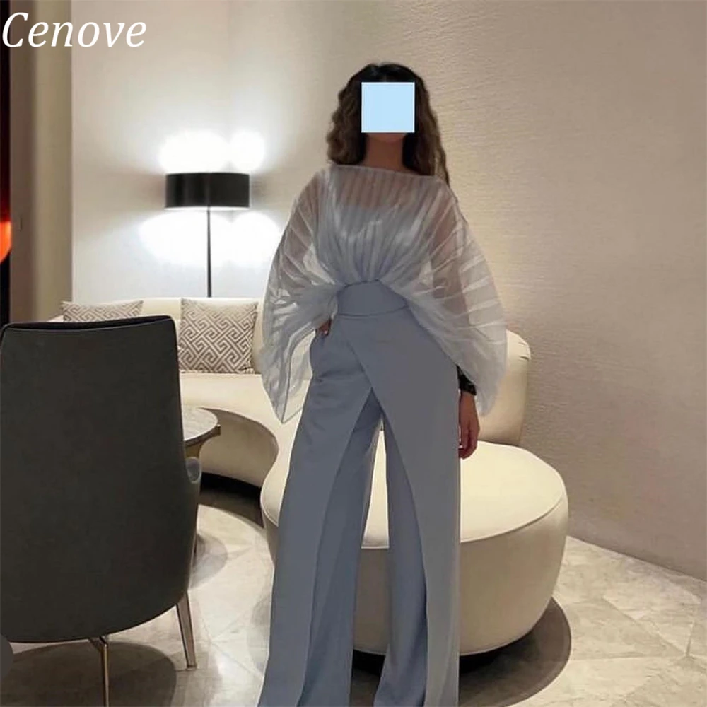 Cenove A-Line Long Pantsuit Sequins Evening Gown Formal Elegant Prom Blue O-Neck Novos Vestidos de Festa para Mulheres 2023