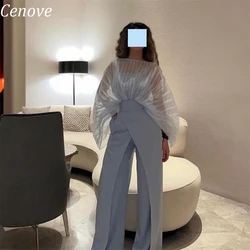 Cenove A-Line Long Pantsuit Sequins Evening Gown Formal Elegant Prom Blue O-Neck New Party Dresses for Women 2023