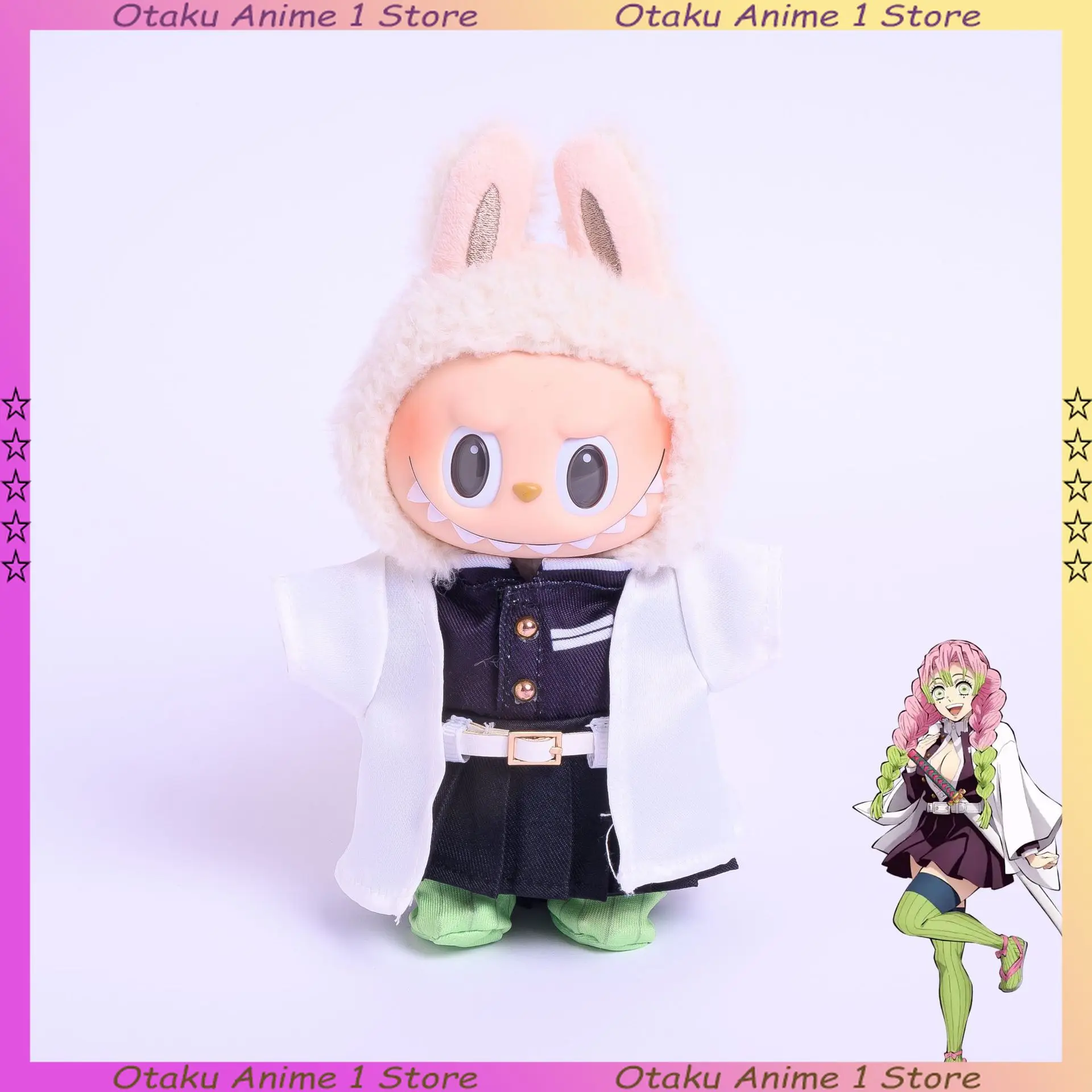 New Labubu 3.0 Clothes Luxury Demon Slayer Obanai Mitsuri Outfit with Wig Mini Plush Doll Clothing Fashion Doll Accessories Gift