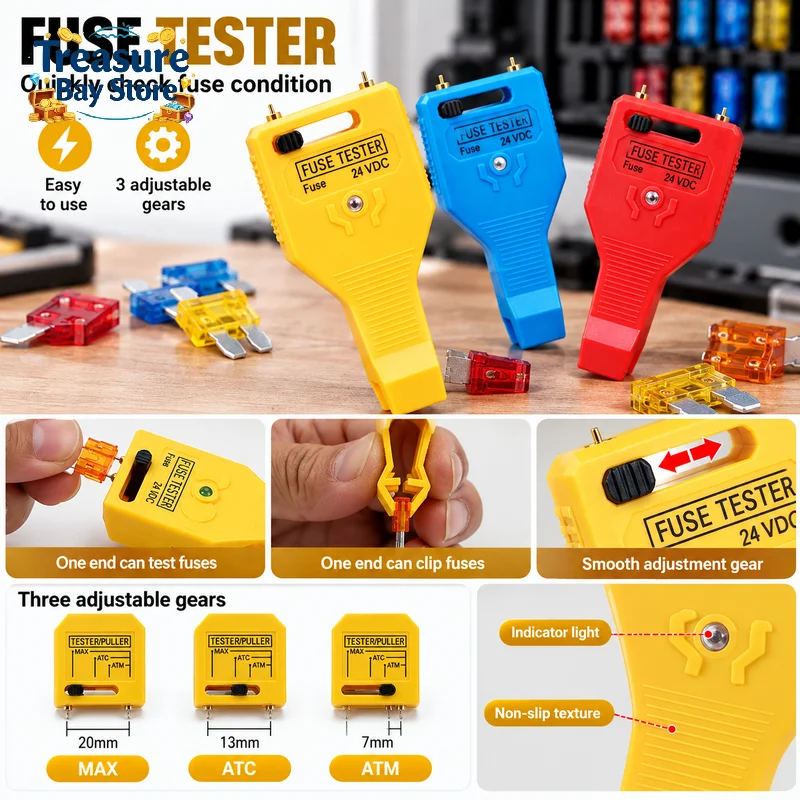 Universal Auto Car Fuse Type Tester Checker Puller Kit Removal Tool With Green LED Indicator Light Car Accessories 1PC