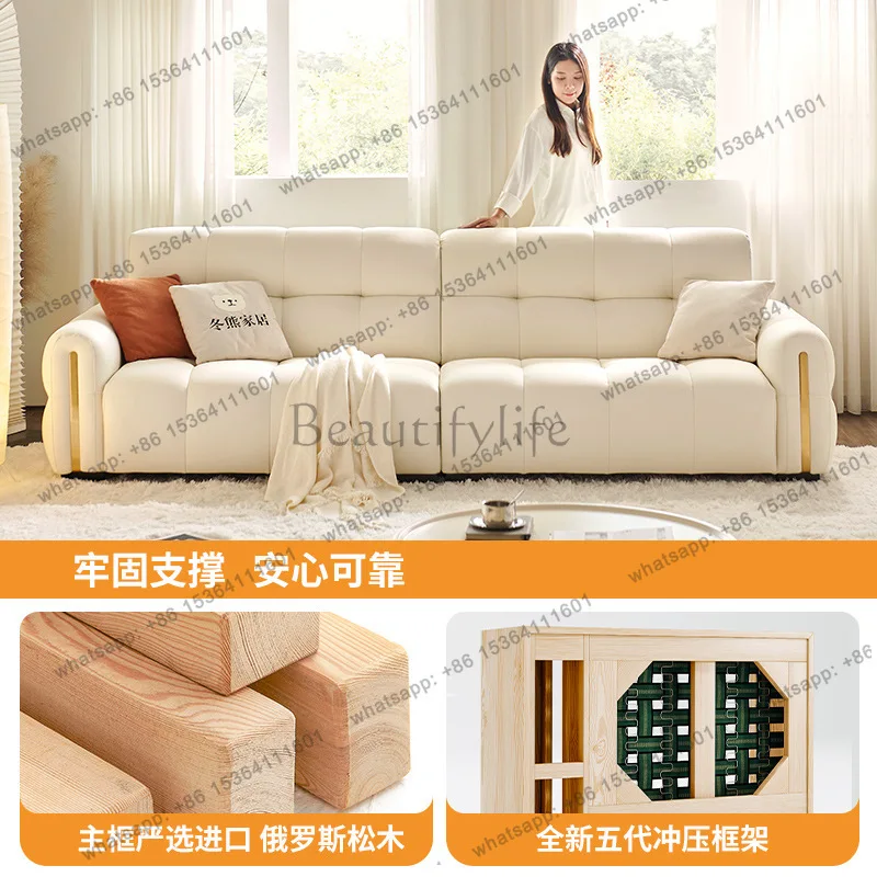 Light luxury piano keys sofa straight row small apartment living room cream wind