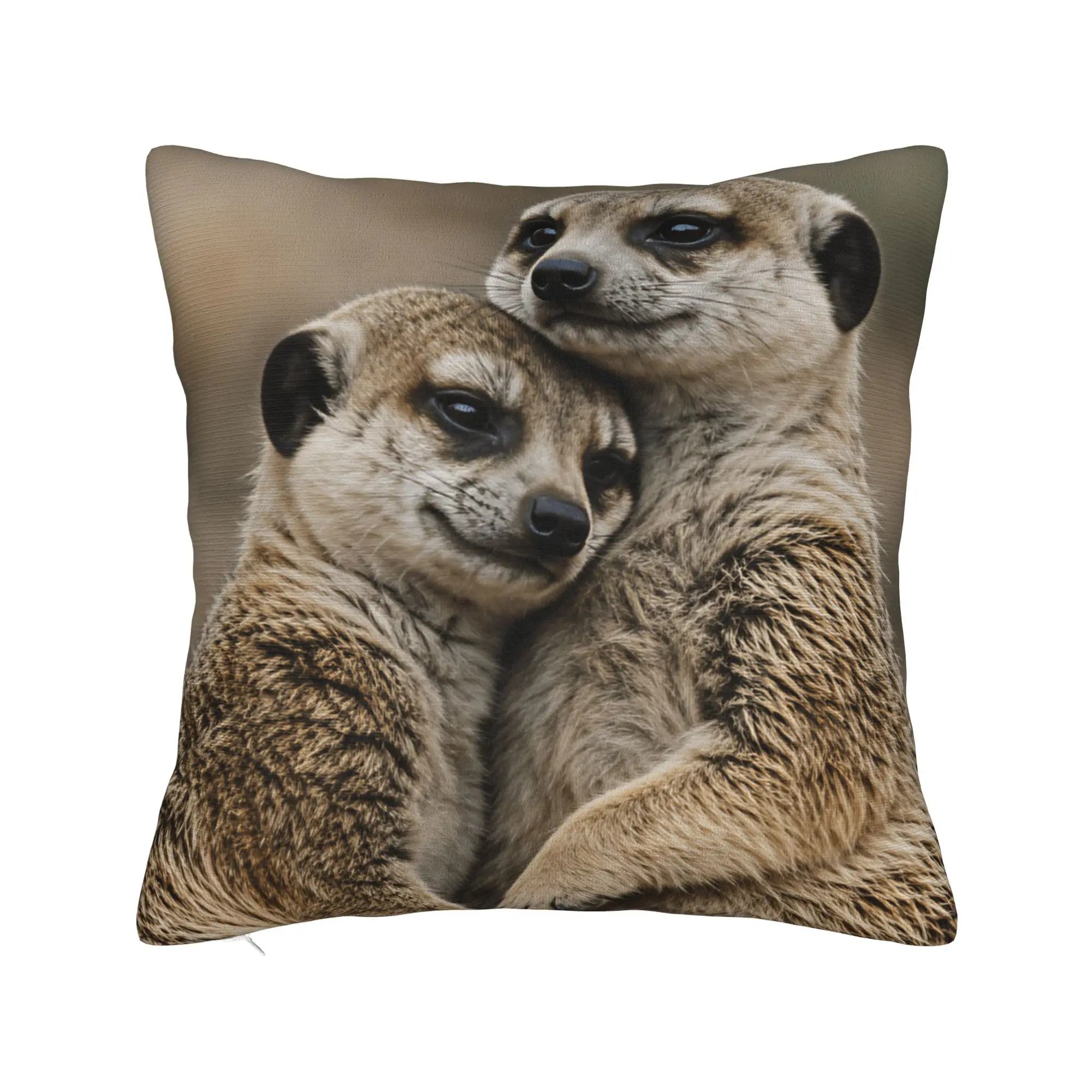 Two Snuggling Meerkats Warm Wildlife Photo Pillow Case  Cute Funny Pillow Cover Square Pillowcases For Wedding Party Home Decor