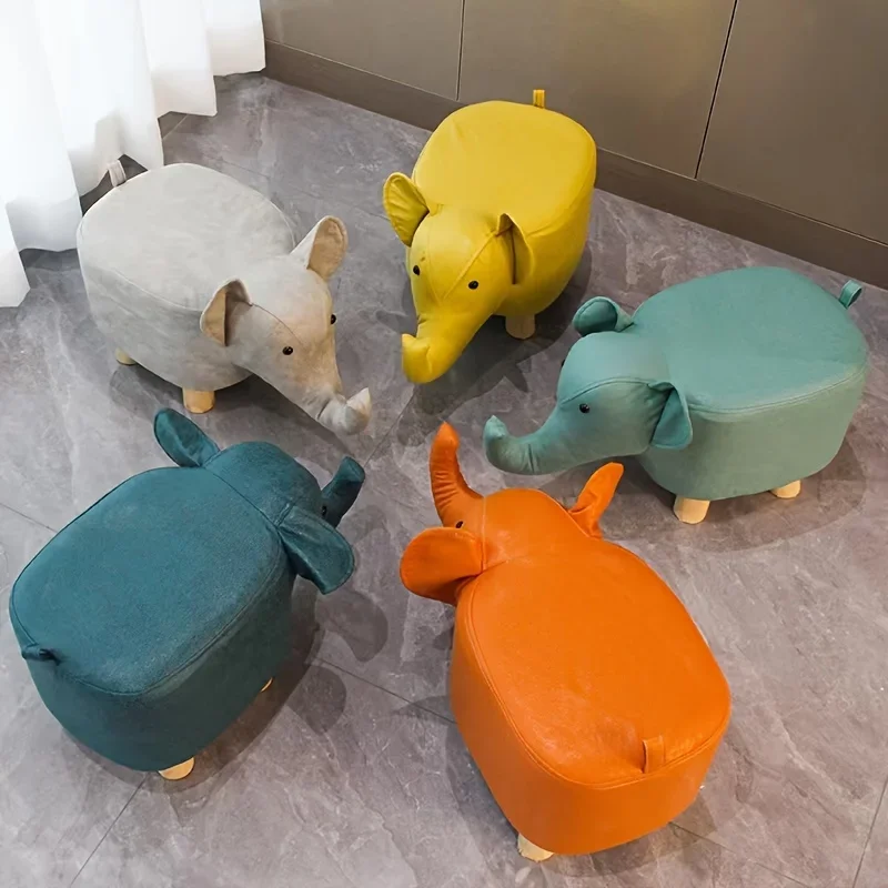 1 Elephant Stool Children's Animal Stool Cute and Creative Elephant Stool Solid Wood Technology Cloth Perfect for Living Room