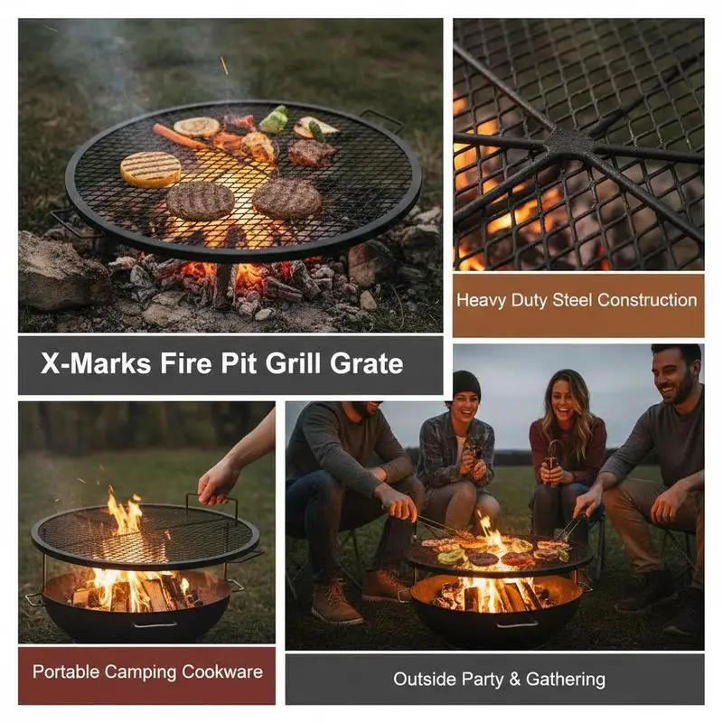 Black Round Cooking Grid 36 Inch For Campfire Party Gathering Heavy Duty Steel Support X Wire Handle Portable Camping Cookware Outdoor Backyard Picnic BBQ Accessory High Capacity Grill Surface Metal Mesh Replacement Outdoor Culinary Tool view 8
