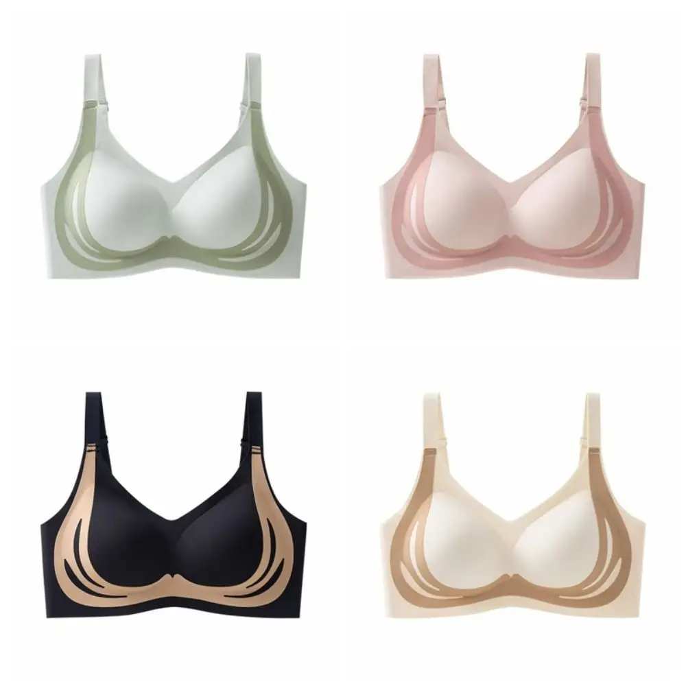 Soft Patchwork Wireless Deep V Bra Shockproof Close-fitting Push Up Underwear Big Cup Gathered Breasts Brassiere for Women Yoga