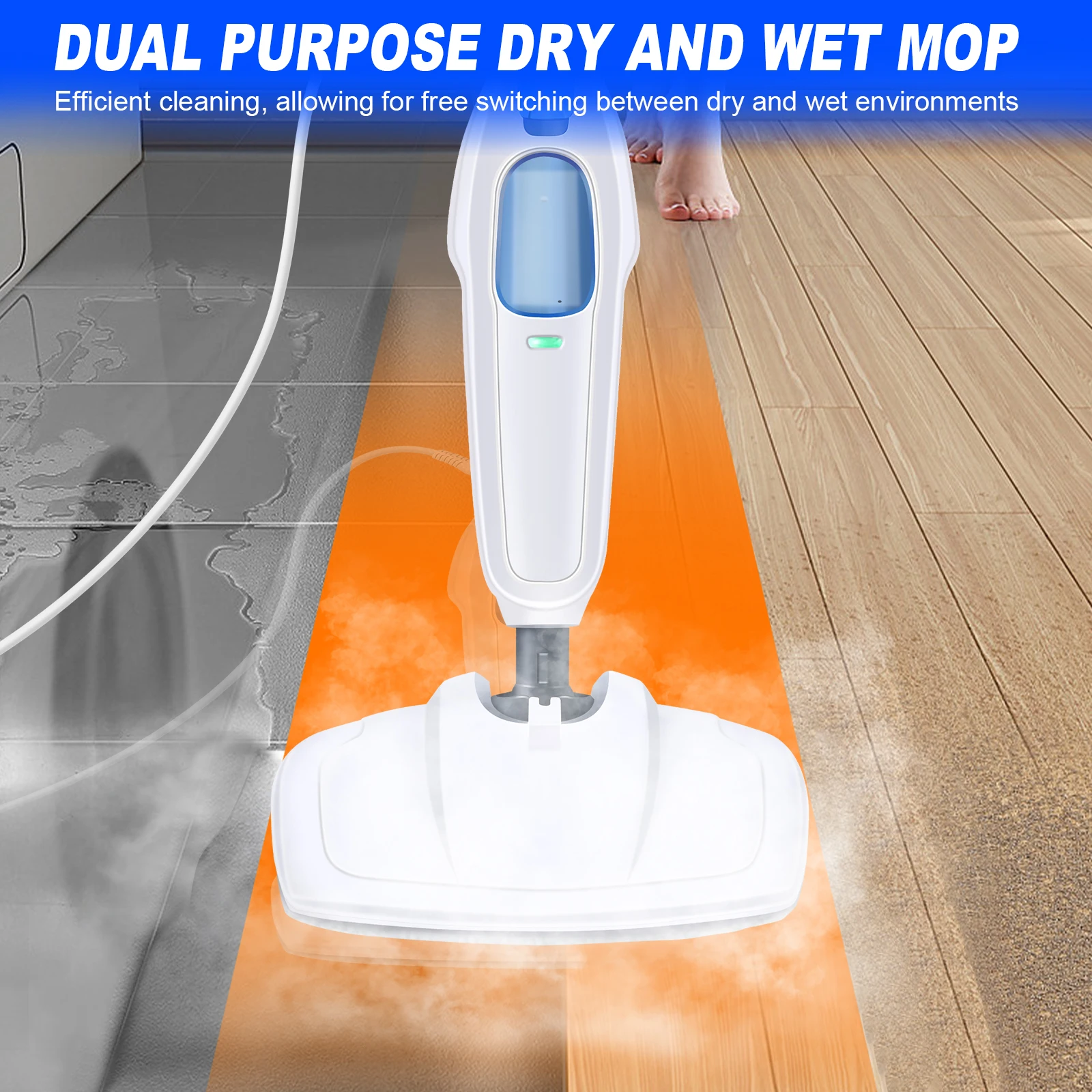 ไฟฟ้า Steam Mop 2-in-1 อเนกประสงค์มือถือ Steam Cleaner Steamer Cleaner สําหรับไม้เนื้อแข็ง/กระเบื้อง/พื้นพรมทําความสะอาด