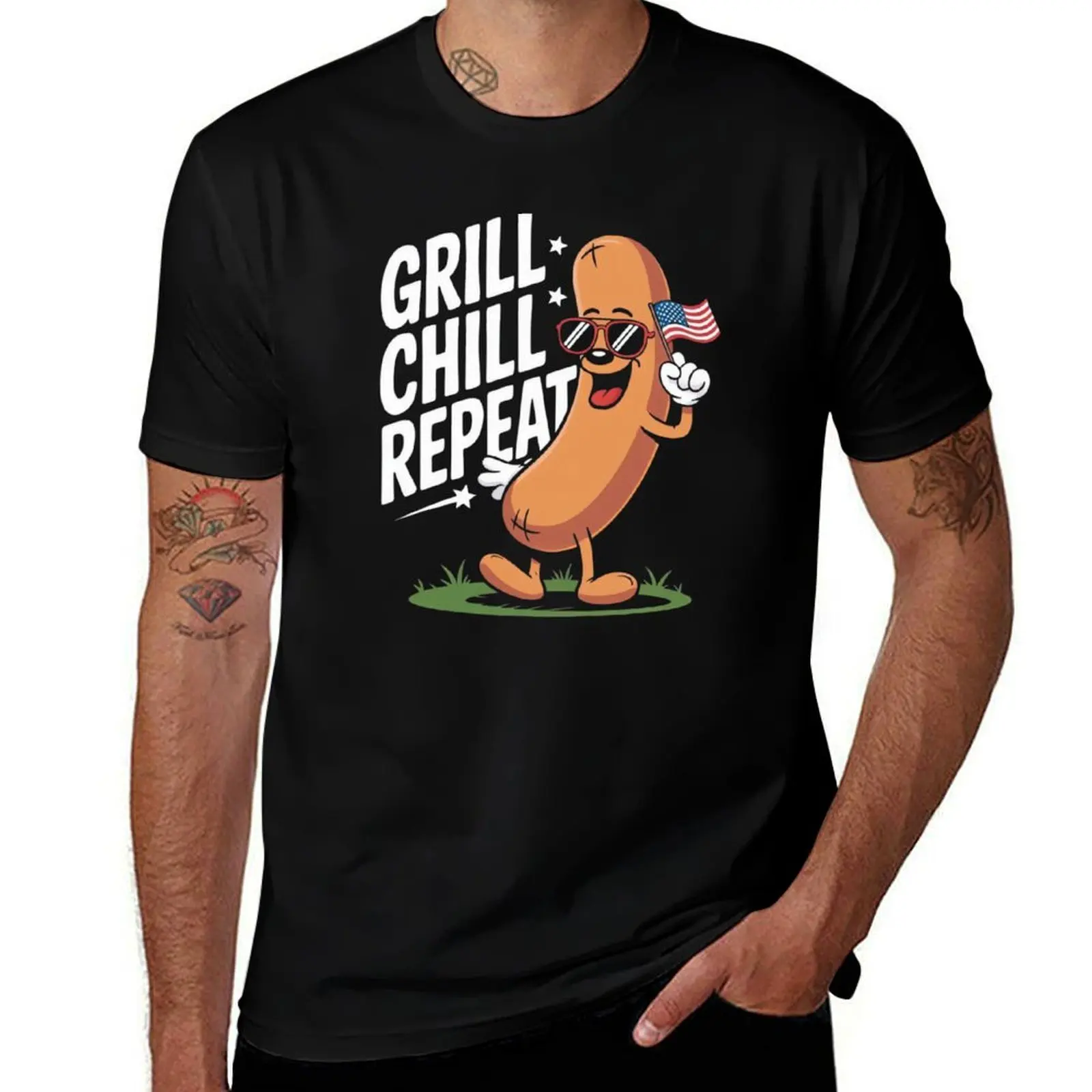 

Funny Patriotic Hot Dog T-Shirt street wear customizeds Man t-shirt gifts for boyfriend oversized t shirts for men