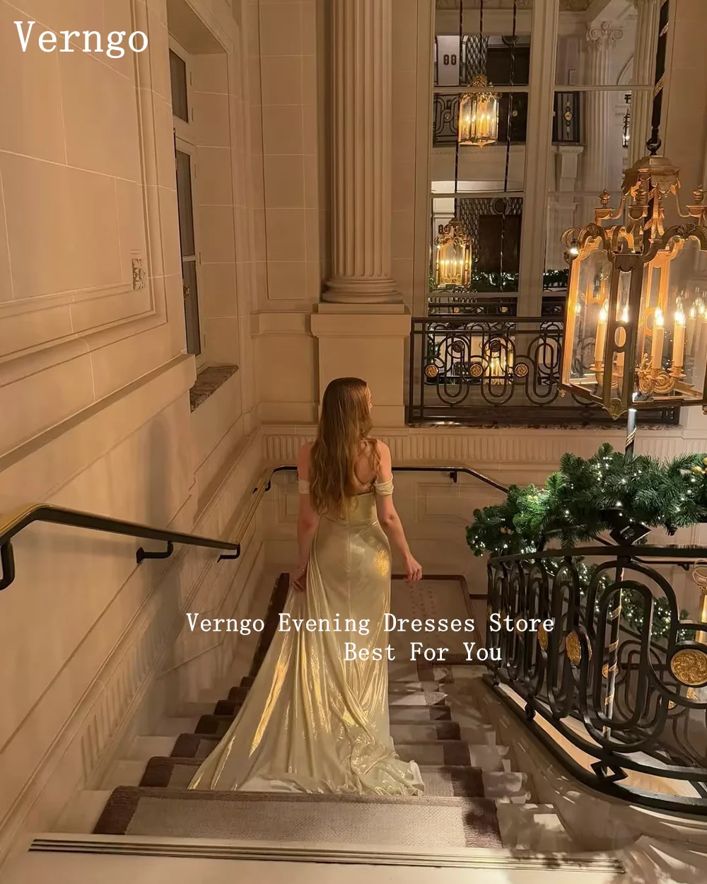 Verngo Champagne Glitteer Evening Dress Off The Shoulder Mermaid Prom Party Dress Elegant Dinnner Prom Gowns Customized