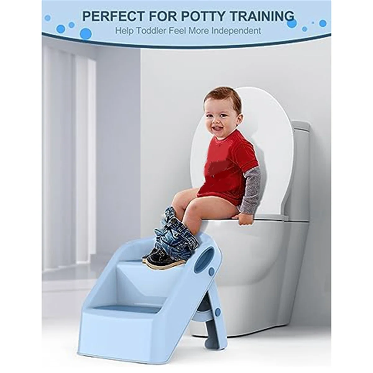 Foldable Toddler Kids Step Stool Kitchen Bathroom Sink, Blue Toilet Potty Training Child Kitchen Helper Plastic Ladder