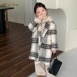 Fashion Baby Girl Plaid Wool Jacket Long Winter Spring Autumn Child Coat Tweed Boutique outwear Woolen Baby Clothes 2-7Y