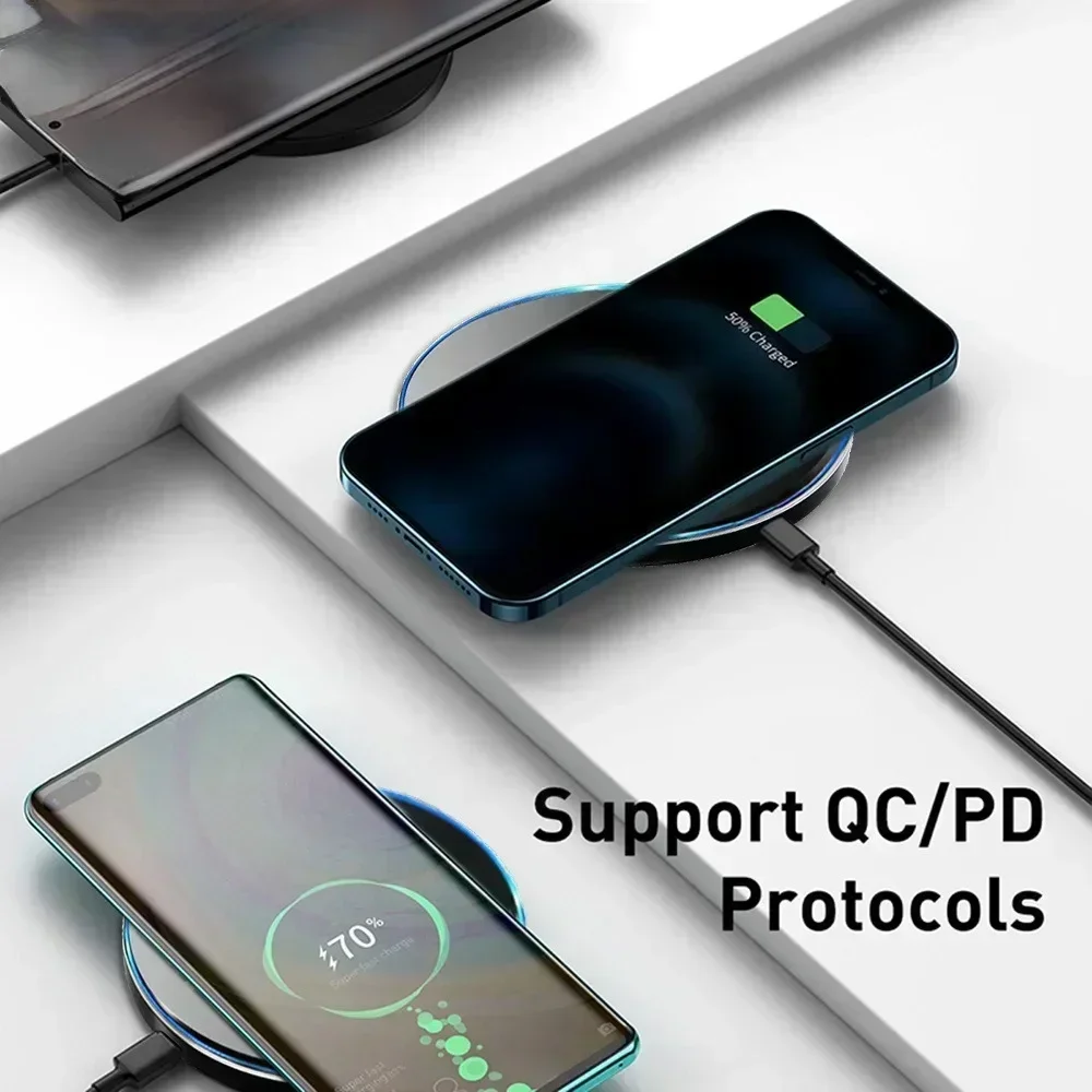 30W Wireless Charger For iPhone 15 14 13 12 11 Pro XS Max X 8 Ultra Slim Induction Fast Charging Pad For Samsung S23 S22 S21 S20