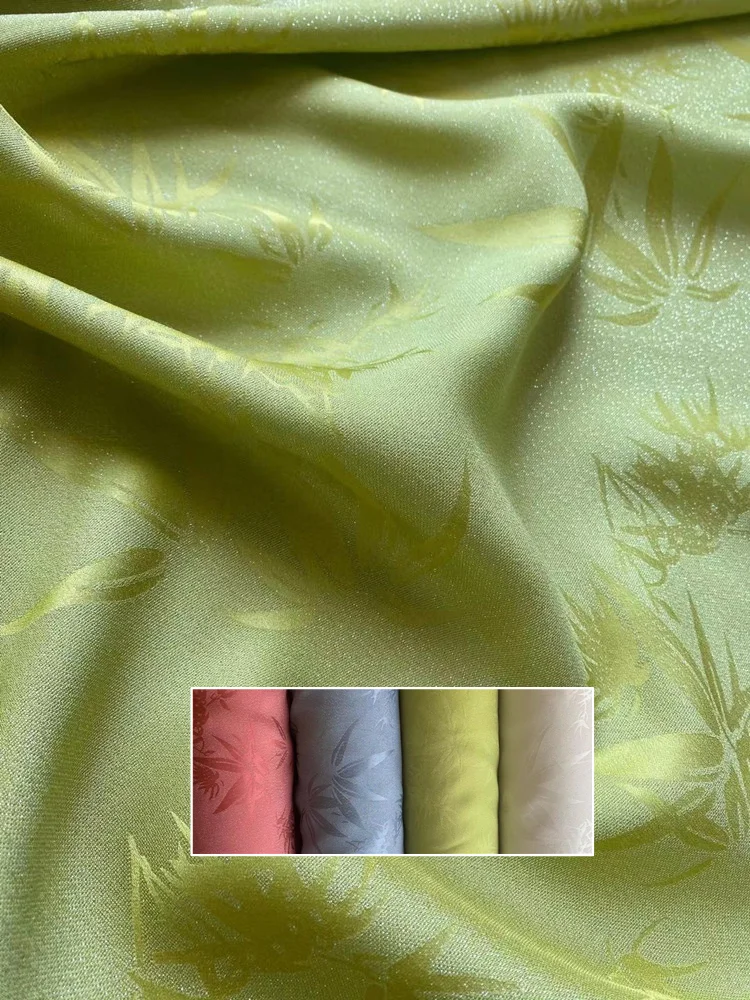 Real Silk Bamboo Leaf Interwoven Jacquard Fabric Han Chinese Clothing Cheongsam Hollow Clothing Cloth