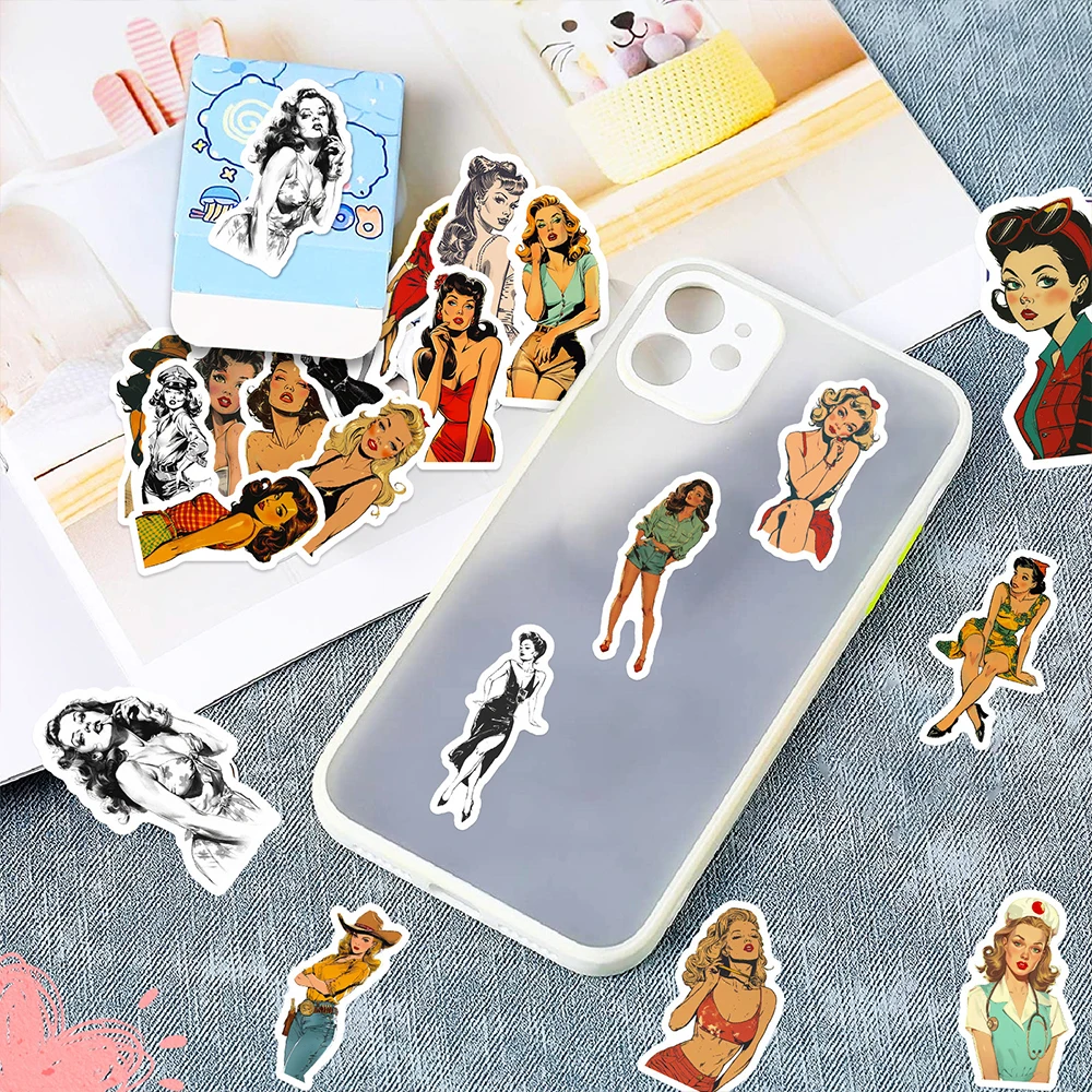 10/30/50PCS European and American Retro Sexy Girl Sticker Graffiti DIY Car Refrigerator Skateboard Motorcycle Waterproof Sticker