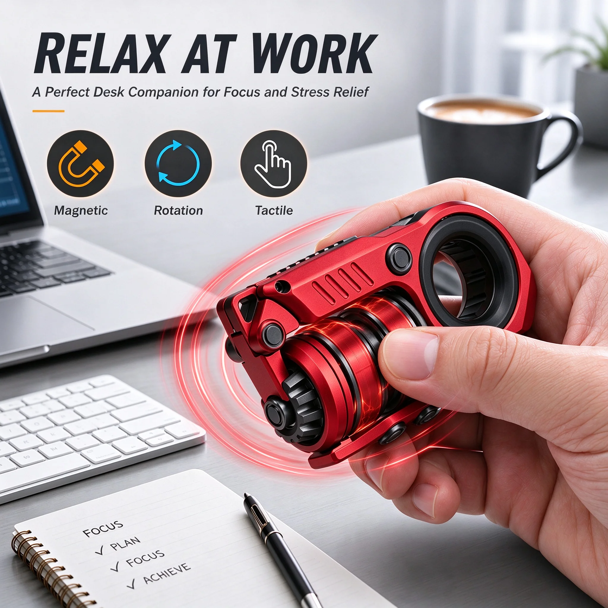 3-in-1 Magnetic EDC Fidget Slider Aluminum Alloy Mechanical Hand Spinner Pocket Size Stress Relief Fidget Toy for Adults Kids