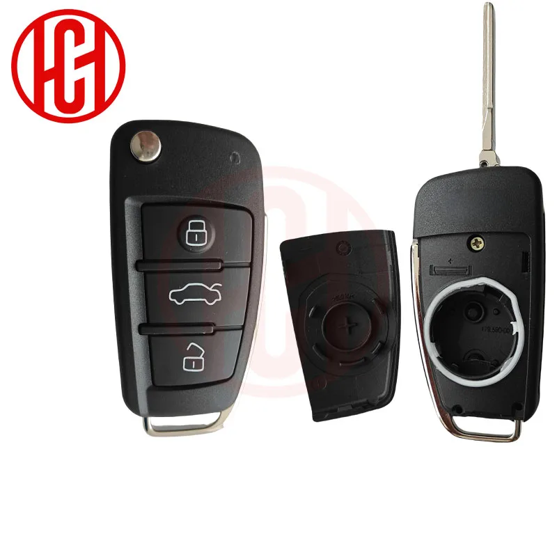 

3 Buttons Auto Car Key Shell Casing Fob Repalcement Folding Flip Car Key Shell For Audi A3 Q3 with Uncut HU66 Blade